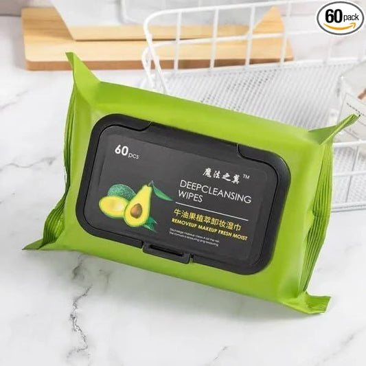 🥑✨ Avocado Deep Cleansing Makeup Remover Wipes – 60 Pieces ✨🥑