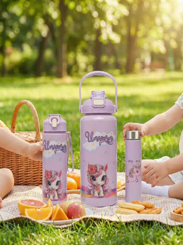 🦄💧 Unicorn Water Bottle Set – Pack of 3 | Cute • Colorful • Fun! 💧🦄