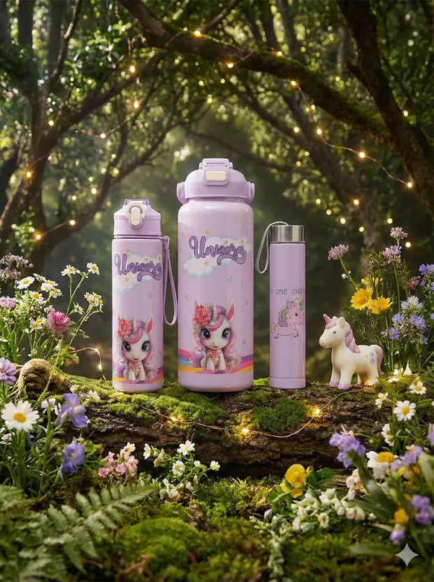 🦄💧 Unicorn Water Bottle Set – Pack of 3 | Cute • Colorful • Fun! 💧🦄